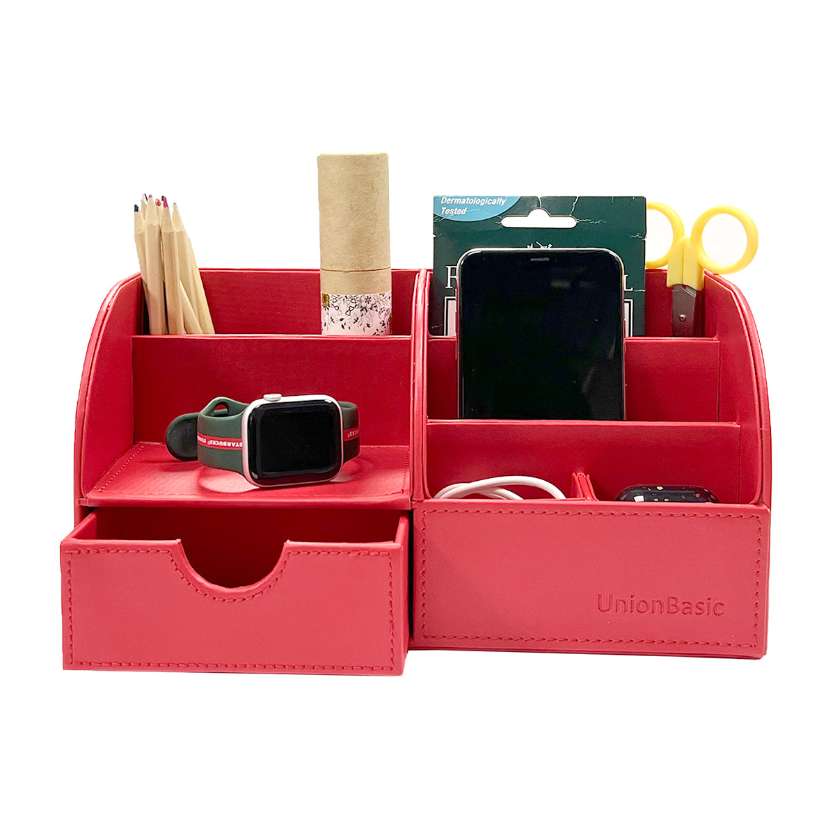 UnionBasic Desk Organizer, Multifunctional Office Leather Desktop Pen Holder Storage Box