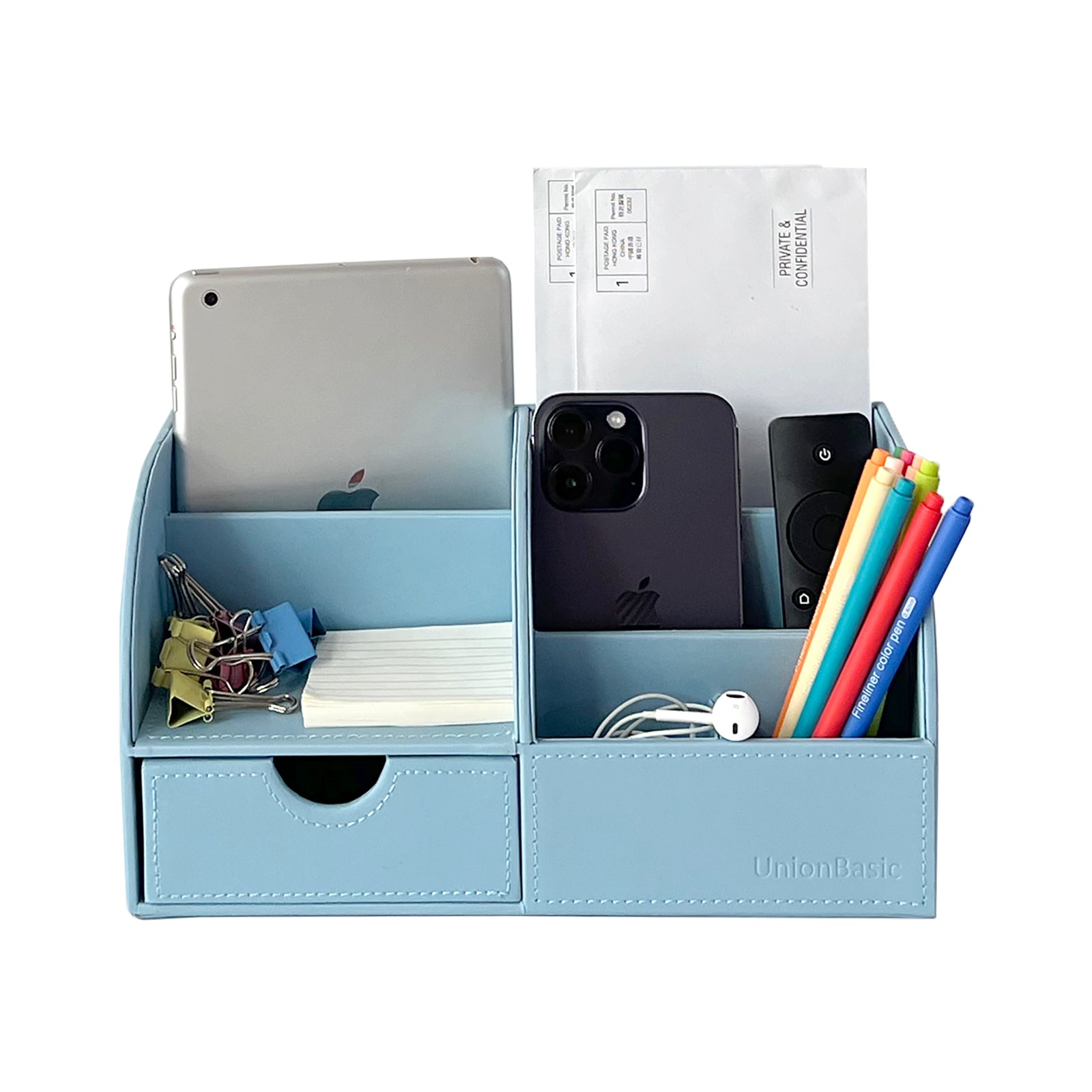 UnionBasic Desk Organizer, Desktop Caddy Leather Multi-compartment Pen  Holder Office Stationer Organizer, Multi-Color (Beige Linen Texture)