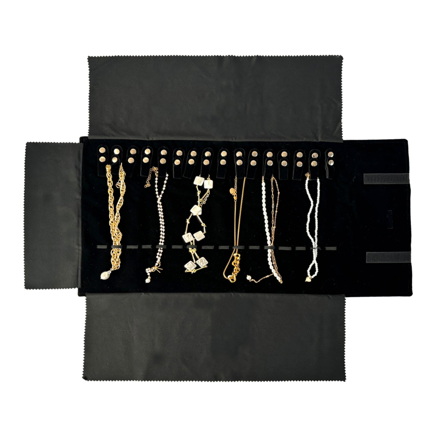 UnionPlus Velvet Travel Jewelry Roll Bag Organizer for Necklace, Elastic Band and Anti-winding, Medium Size