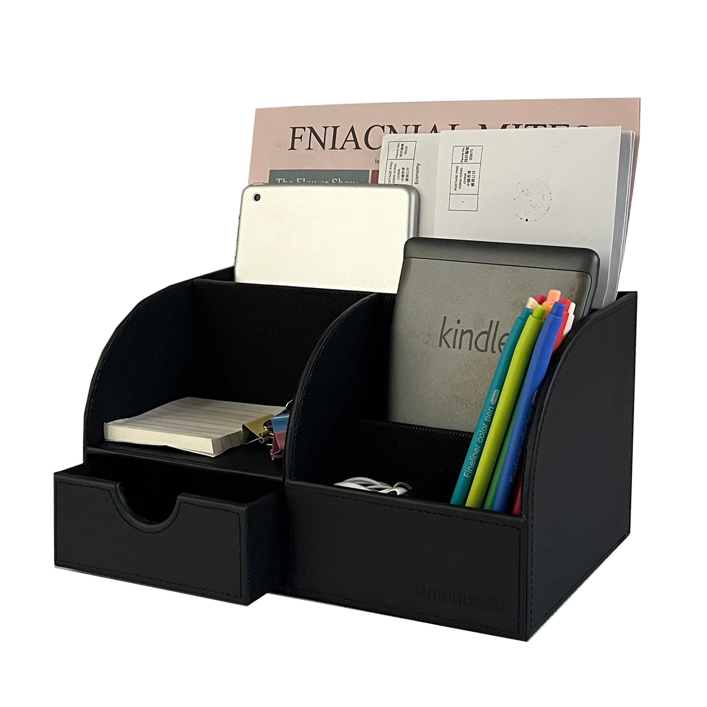 UnionBasic Desk Organizer - Multifunctional Leather Desktop Pen Holder Storage Box - Business Card/Pen/Pencil/Mobile Phone/Stationery Holder