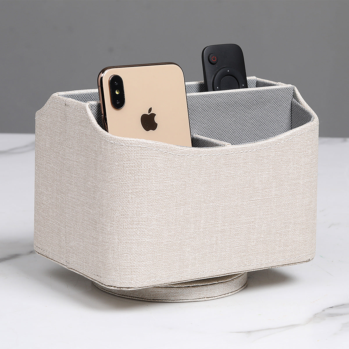 UnionBasic Rotating Desk Organizer, 360 Degree Desk Spinning Caddy, Linen Texture Faux Leather