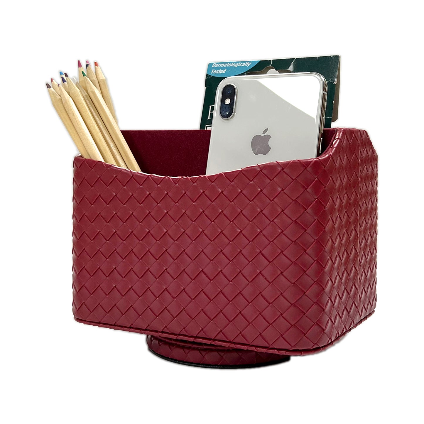 UnionBasic Rotating Desk Organizer, 360 Degree Desk Spinning Caddy, Woven Pattern Faux Leather